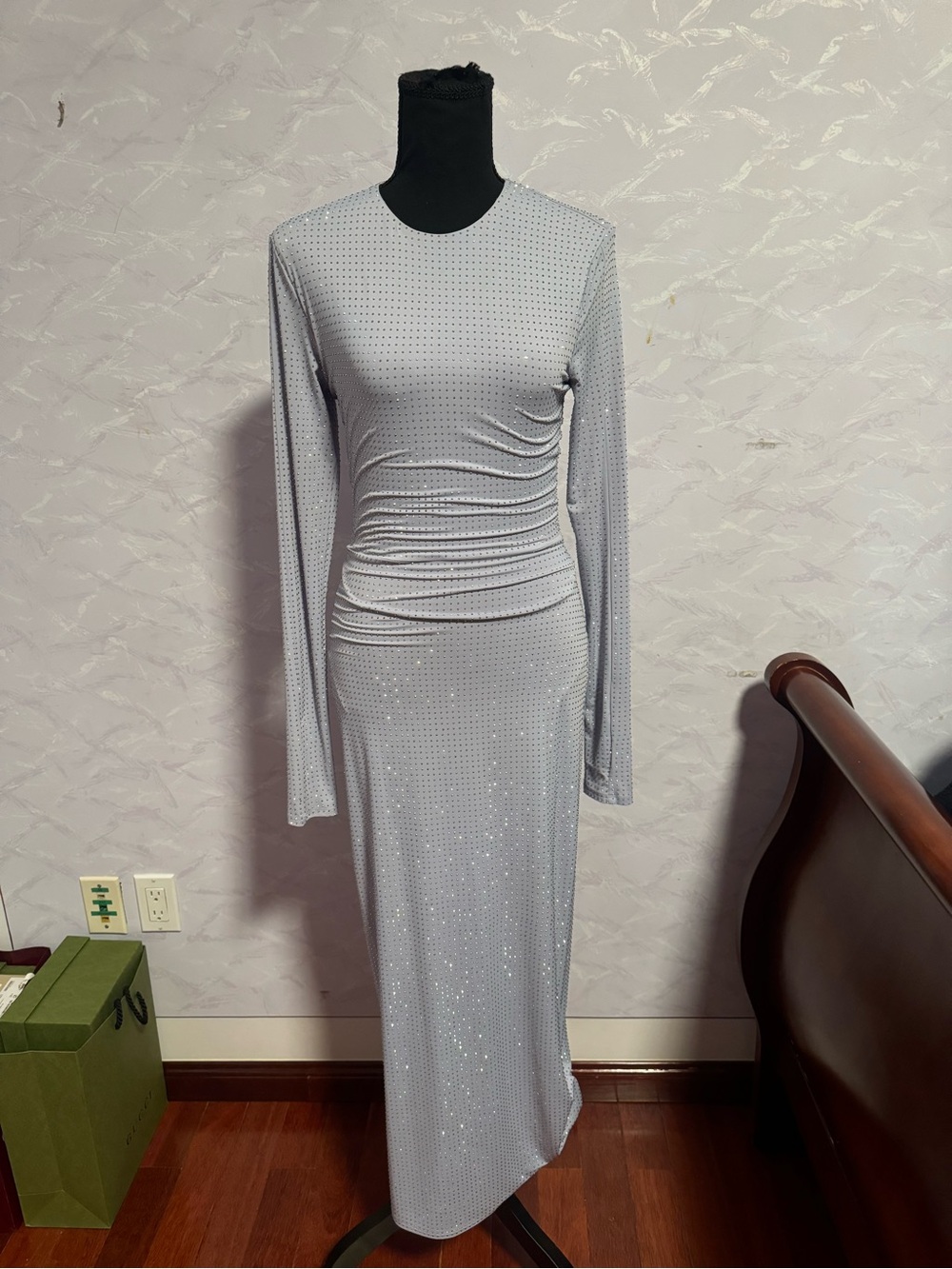 INNOVARE DENIM Light Blue Long-Sleeve Sequin Maxi Dress Size L